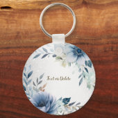 ほこりっぽい青い水色の花シルバーエレガント キーホルダー (正面)