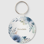 ほこりっぽい青い水色の花シルバーエレガント キーホルダー (裏面)