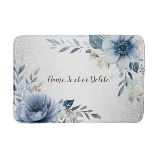 ほこりっぽい青い水色の花シルバーエレガント バスマット (正面)