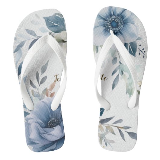 ほこりっぽい青い水色の花シルバーエレガント ビーチサンダル (フットベッド)
