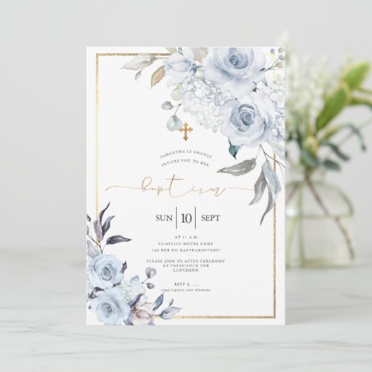 ほこりっぽい青い水色の花バプテスマ 招待状 (スタンド正面)