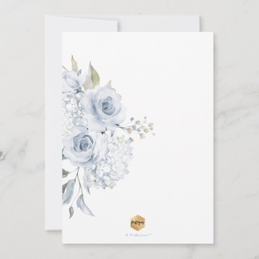 ほこりっぽい青い水色の花バプテスマ 招待状 (裏面)