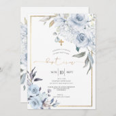 ほこりっぽい青い水色の花バプテスマ 招待状 (正面/裏面)