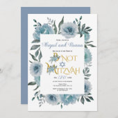 ほこりっぽい青い水色の花フローラB'Not（ユダヤ教の）バル・ミツバー 招待状 (正面/裏面)