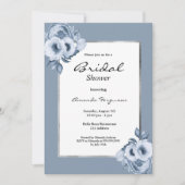 ほこりっぽい青い水色の花模様ブライダルシャワー 招待状 (正面)