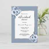 ほこりっぽい青い水色の花模様ブライダルシャワー 招待状 (スタンド正面)
