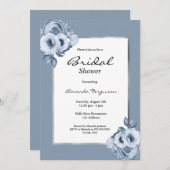ほこりっぽい青い水色の花模様ブライダルシャワー 招待状 (正面/裏面)