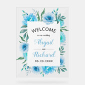 ほこりっぽい青い水色の花結婚の歓迎 アクリルサイン (正面)
