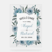 ほこりっぽい青い水色の花結婚の歓迎 アクリルサイン (正面)