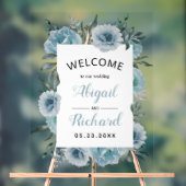 ほこりっぽい青い水色の花結婚の歓迎 アクリルサイン (ニュートラル)