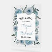 ほこりっぽい青い水色の花結婚の歓迎 アクリルサイン (傾斜)