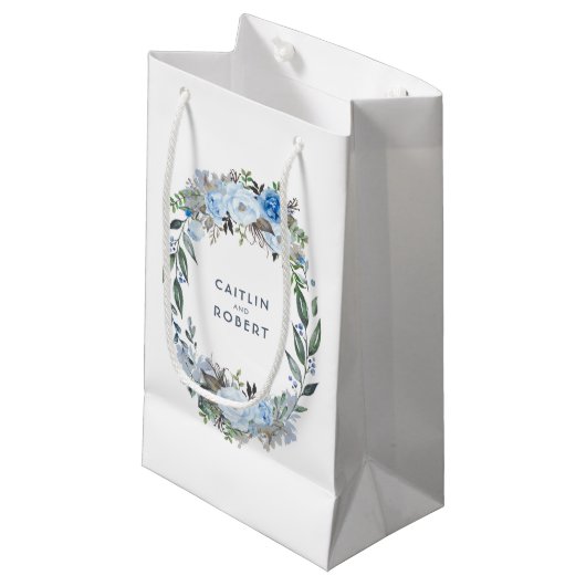 ほこりっぽい青い水色の花結婚の色 スモールペーパーバッグ (正面アングル)