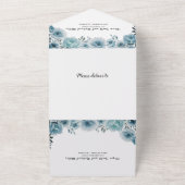 ほこりっぽい青い水色の花結婚フローラ オールインワン招待状 (外側)