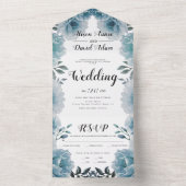 ほこりっぽい青い水色の花結婚フローラ オールインワン招待状 (内側)