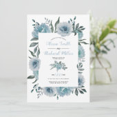 ほこりっぽい青い水色の花結婚フローラ 招待状 (スタンド正面)