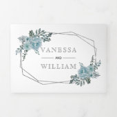 ほこりっぽい青い水色の花結婚銀色 三つ折り招待状 (カバー)