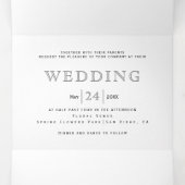 ほこりっぽい青い水色の花結婚銀色 三つ折り招待状 (内部中)