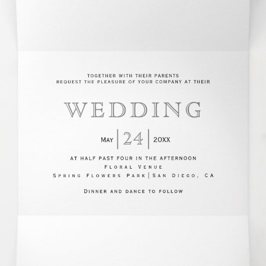 ほこりっぽい青い水色の花結婚銀色 三つ折り招待状 (内部中)