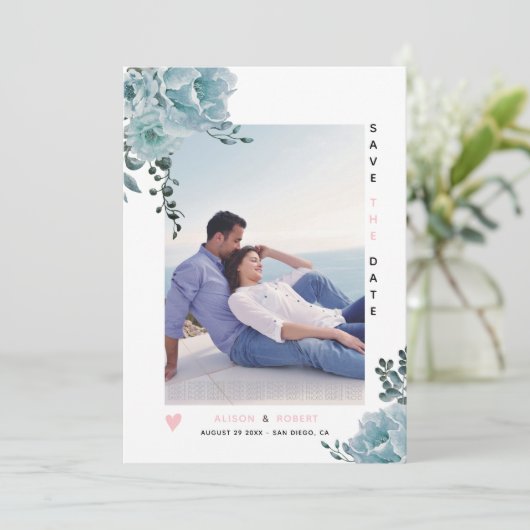 ほこりっぽい青い水色の花赤面ピンクと写真 セーブザデート (スタンド正面)