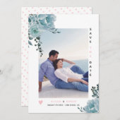 ほこりっぽい青い水色の花赤面ピンクと写真 セーブザデート (正面/裏面)