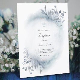 ほこりっぽい青い水色バプテスマ男の赤ちゃん 招待状