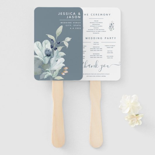 ほこりっぽい青い水色フローラプログラムファン ハンドファン (正面&裏面)