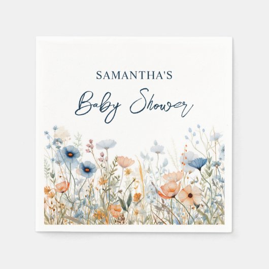 ほこりっぽい青い水色ワイルドフラワーベビーシャワー スタンダードカクテルナプキン (正面)