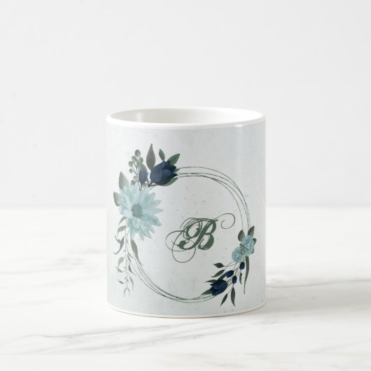 ほこりっぽい青い海軍の花の植物学 コーヒーマグカップ (中央)