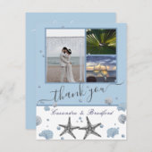 ほこりっぽい青い灰色のヒトデの貝殻3写真コラージュ サンキューカード (正面/裏面)