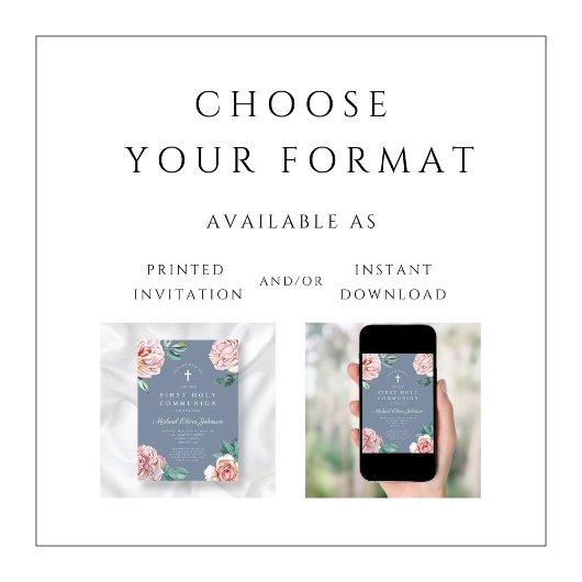 ほこりっぽい青い牡丹の宗教少年の最初の聖餐式 招待状