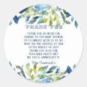 ほこりっぽい青い牡丹の少年の赤ちゃんシャワーありがとう ラウンドシール (正面)