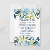 ほこりっぽい青い牡丹の男の子の赤ちゃんシャワー サンキューカード (正面)