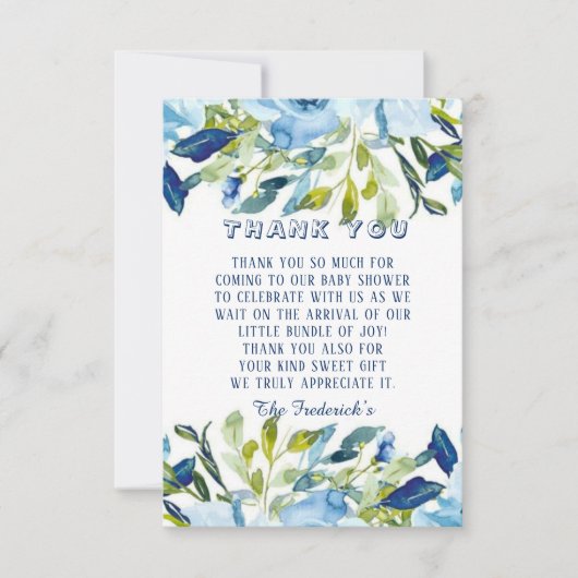 ほこりっぽい青い牡丹の男の子の赤ちゃんシャワー サンキューカード (正面)