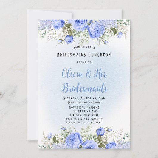ほこりっぽい青い牡丹の花の花嫁の昼食会 招待状 (正面)