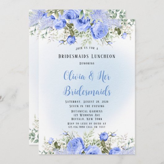 ほこりっぽい青い牡丹の花の花嫁の昼食会 招待状 (正面/裏面)