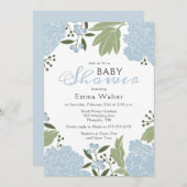 ほこりっぽい青い牡丹の赤ちゃんシャワー 招待状 (正面/裏面)