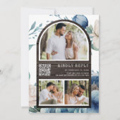 ほこりっぽい青い牡丹メイソンジャーQRコードウッド結婚ズ 招待状 (裏面)