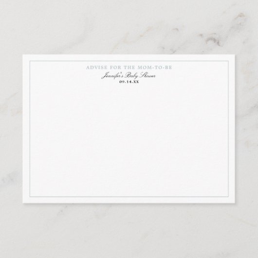 ほこりっぽい青い男の子の赤ちゃんシャワーのアドバイスカード エンクロージャーカード (正面)