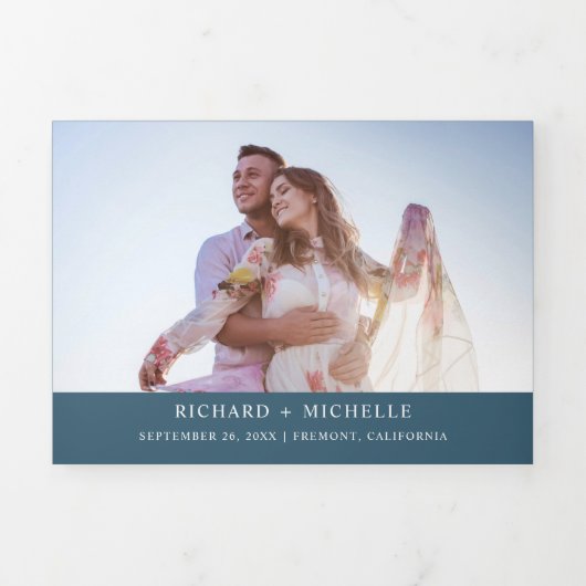 ほこりっぽい青い白いフローラすべて結婚の1枚 三つ折り招待状 (カバー)