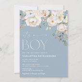 ほこりっぽい青い白いフローラだエレガント 招待状 (正面)