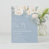 ほこりっぽい青い白いフローラだエレガント 招待状 (スタンド正面)