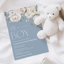 ほこりっぽい青い白いフローラだエレガント 招待状