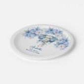 ほこりっぽい青い白いフローラ傘ベビーシャワー ペーパープレート (アングル)