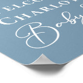 ほこりっぽい青い白いロッキングホース赤ちゃんシャワー ポスター (角)