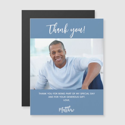 ほこりっぽい青い白い写真感謝していあなた磁石 (正面/裏面)