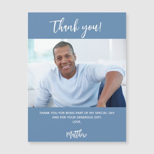 ほこりっぽい青い白い写真感謝していあなた磁石 (正面)