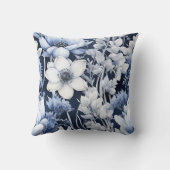 ほこりっぽい青い白い冬の花ネイビー クッション (裏面)