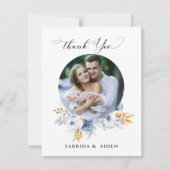 ほこりっぽい青い白い金ゴールドフローラ写真 サンキューカード (正面)