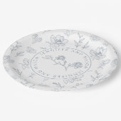 ほこりっぽい青い白結婚フローラ紙プレート ペーパープレート (アングル)