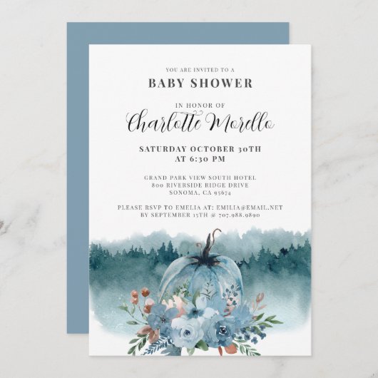 ほこりっぽい青い秋にカボチャが少し行く 招待状 (正面/裏面)